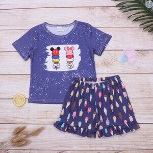 Boutique Mickey Minnie Mouse Ice Cream Girls Shorts Outfit Set